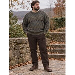Vintage 1990's Lenor Romano Mens XXL Merino Wool Olive Geometric Sweater Uruguay